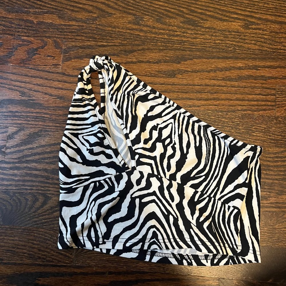 One Shoulder Zebra Crop Top